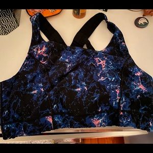 Galaxy print longline sports bra with crisscrossed straps in back